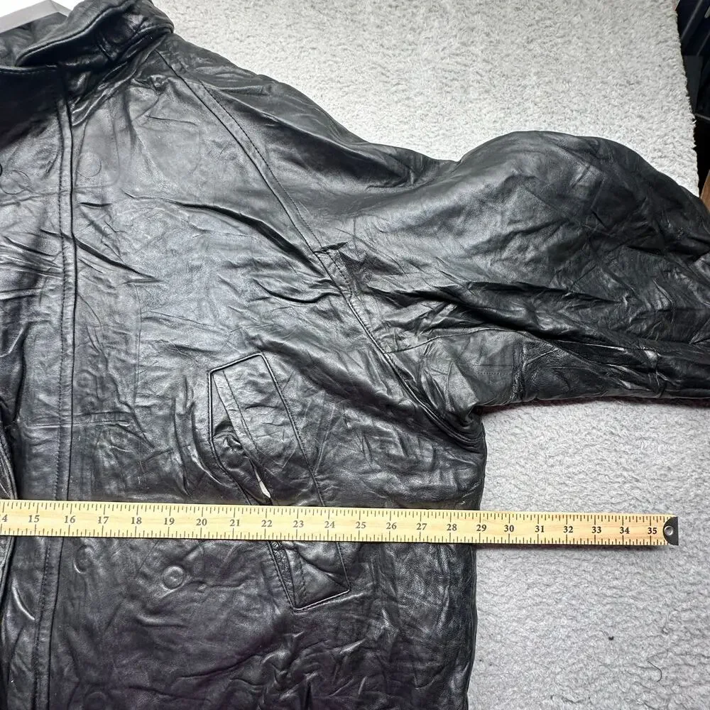 Vintage 90s Nautica Genuine Leather Red Lined Coat Mens 48 XL Hooded Pockets